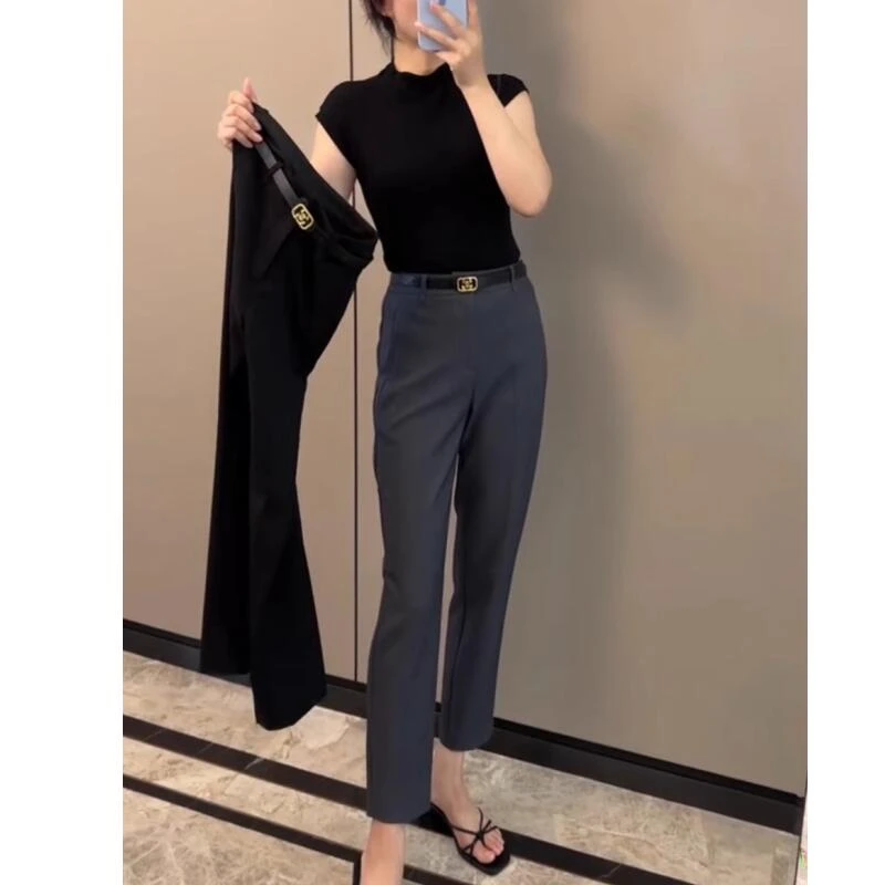 小个子九分西装裤女微胖大码早秋新款高腰垂感显高休闲外穿直筒裤