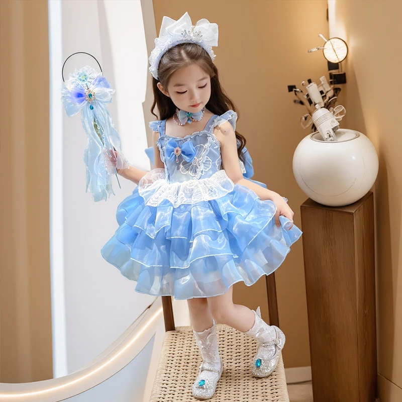 女童公主裙高端礼服爱莎连衣裙夏季2025新款小女孩儿童洛丽塔裙