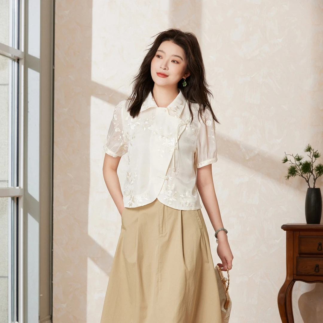希茜1690 夏季气质穿搭时尚百搭新中式女衬衫