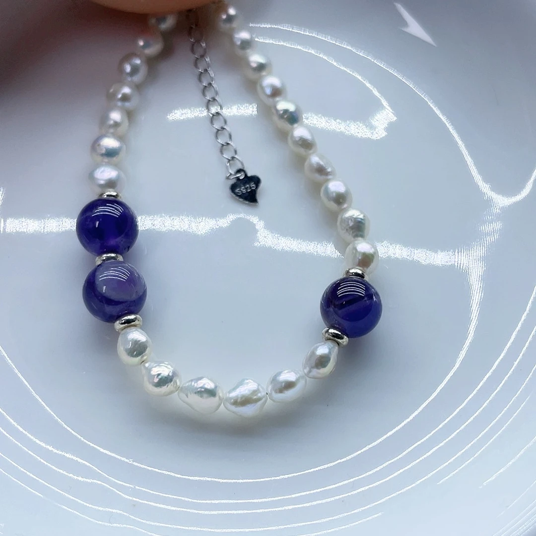 银S925镶嵌手链淡水珍珠