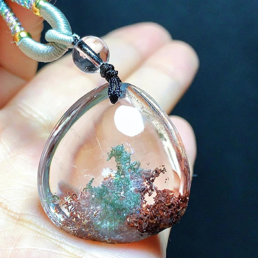 东海水晶天然绿幽灵水晶吊坠毛衣链平安通透水滴项坠男女款聚宝盆