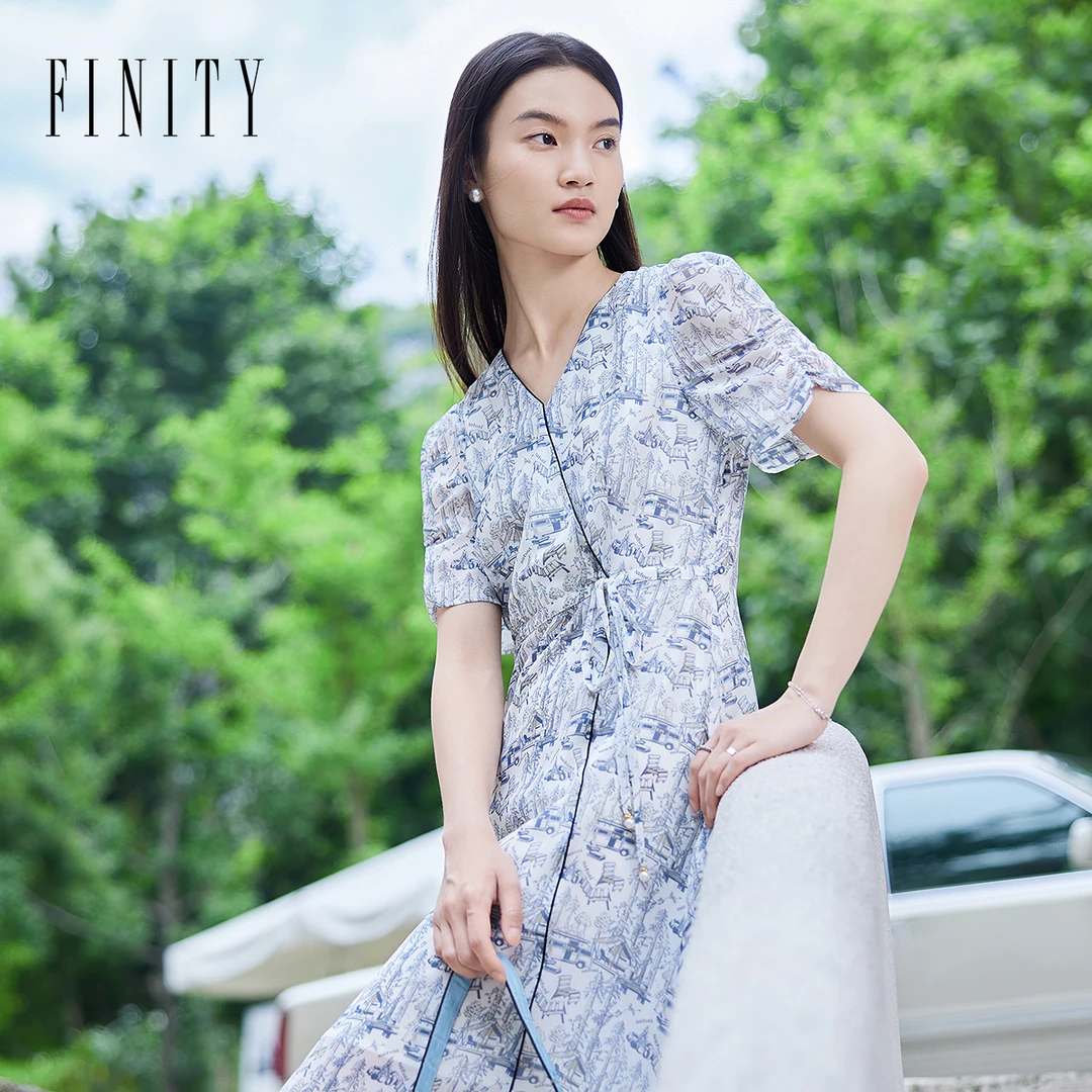 【粉丝专享】FINITY 连衣裙夏季新品国风设计感淡雅印花 F21X4A16L3