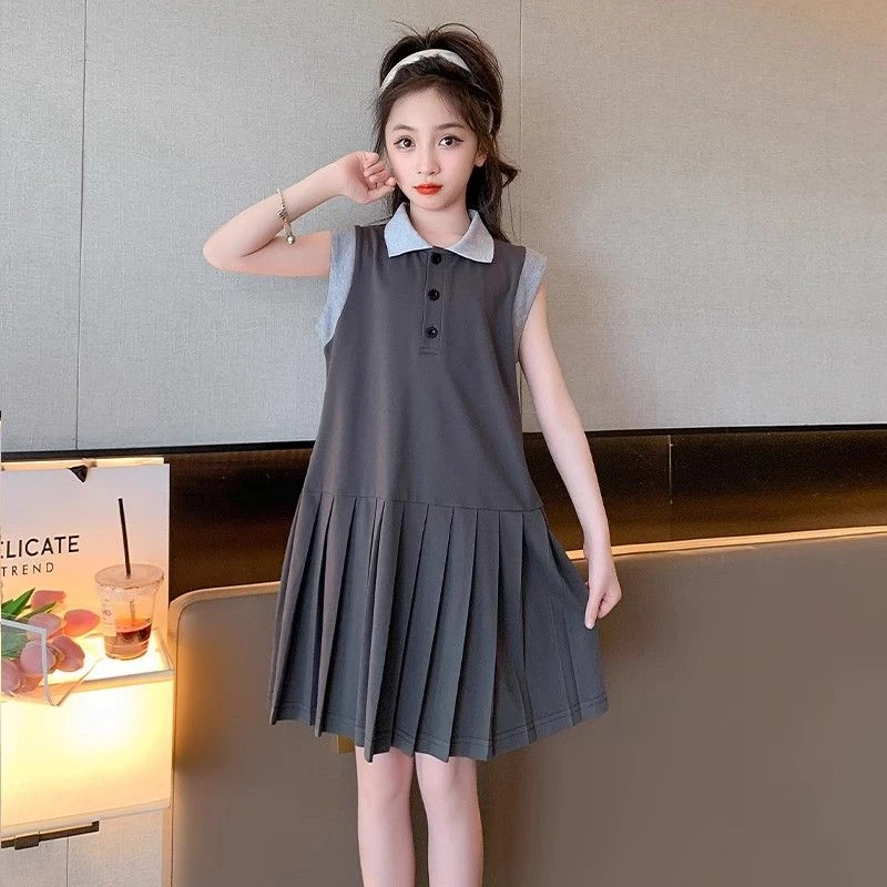 女童夏装连衣裙2025新款童装时尚polo裙女孩儿童学院风无袖背心裙