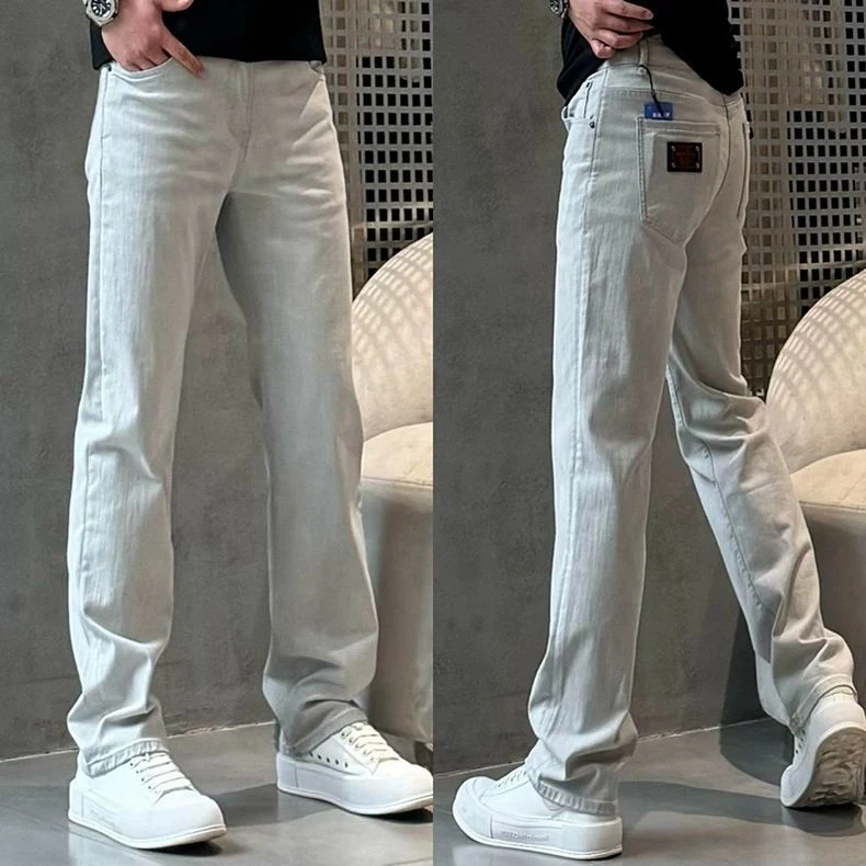 2025春夏轻奢水洗直筒牛仔裤男士潮流修身纯色长裤时尚欧货休闲裤