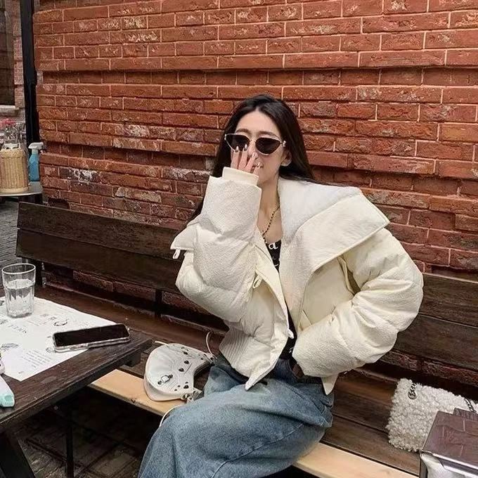 日落荧光系列女神新衣气质ins韩版宽松翻领棉服外套