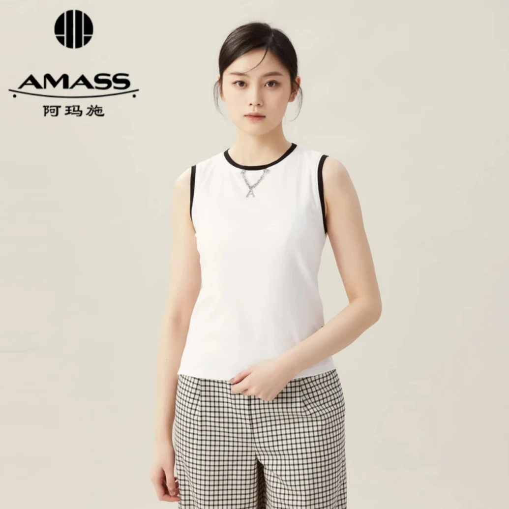 AMASS/阿玛施简约休闲百搭减龄无袖背心内搭上衣附金属链5300813
