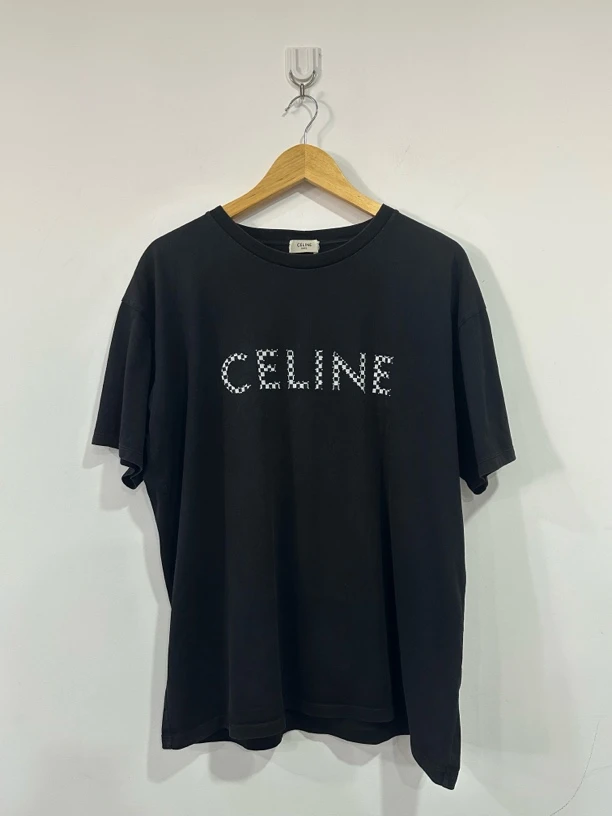 99新 Celine/思琳 Celine 黑色棋盘格铆钉短袖 L