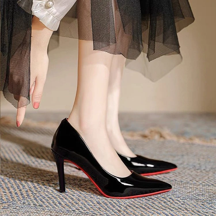 职业细跟高跟鞋韩版法式黑色高跟鞋脚宽脚肥尖头性感春秋气质时尚