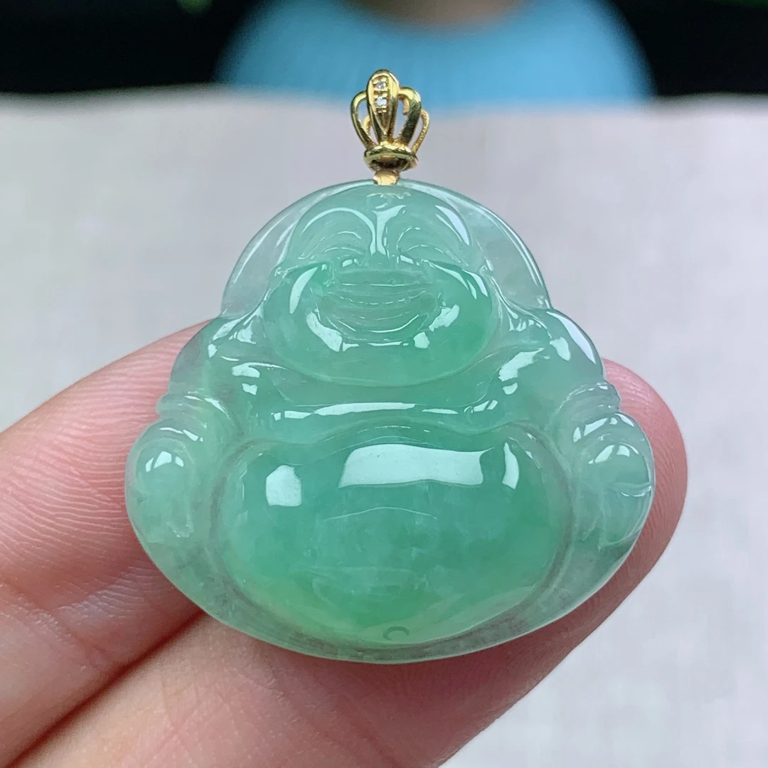 缅甸天然翡翠A货25.8-28.4-6.4玉石满绿佛公吊坠礼物时尚绿色项坠