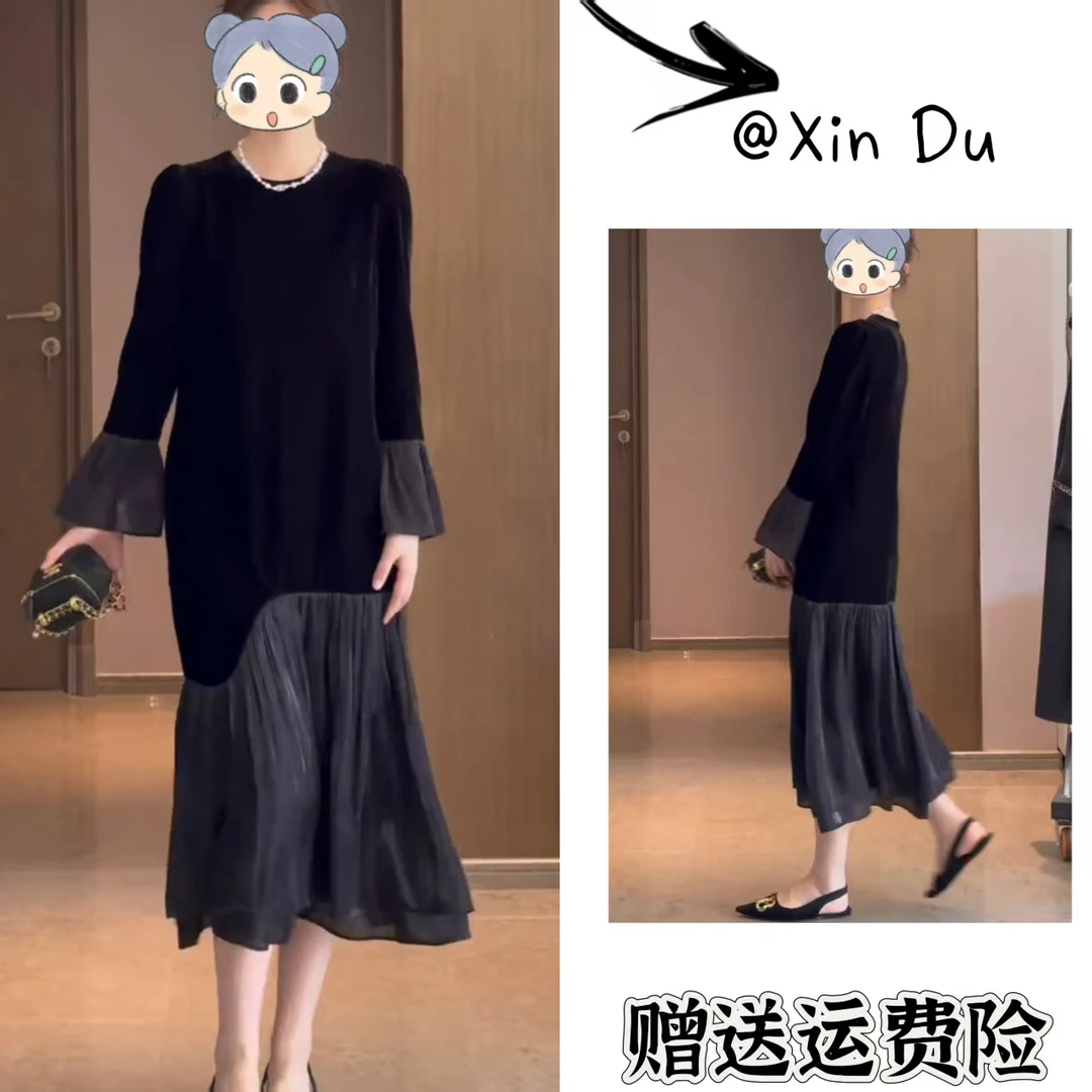 2025秋季新款时尚显瘦气质女士网红洋气连衣裙百搭款D22082