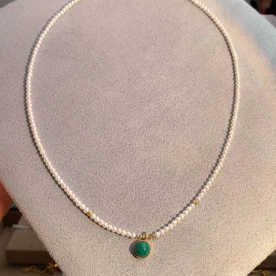 18K金镶嵌绿松石玉化绿复古项链