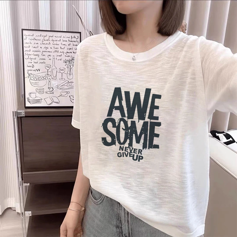 白色短袖t恤女夏2025新款圆领雪花棉薄款时尚休闲百搭打底衫上衣