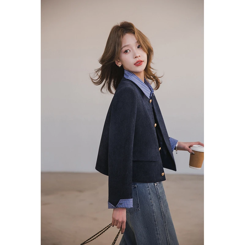 小谷粒莱茵小香风外套 女假两件韩系春季新款单排扣气质百搭上衣