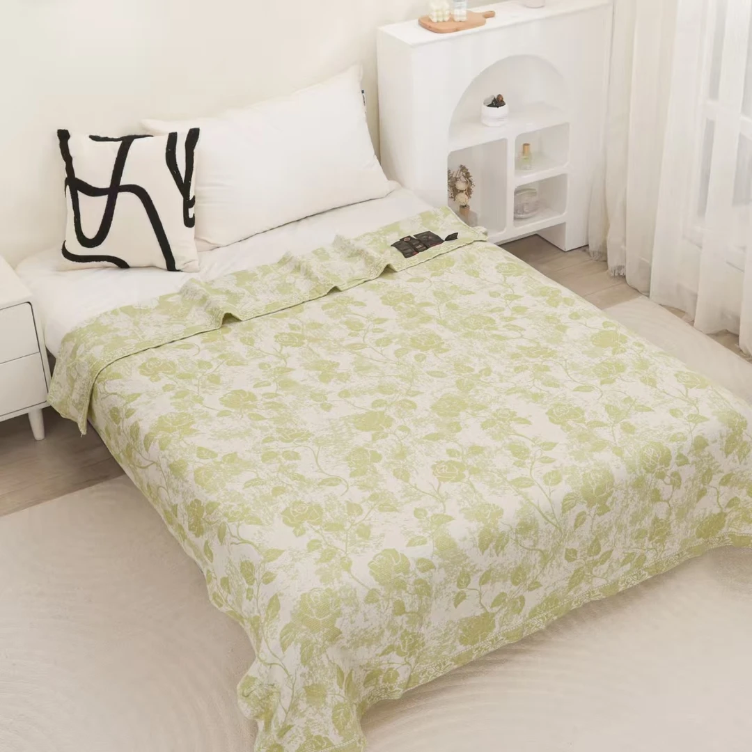 【一路生花绿色】高端定制舒适透气卧室多功能床盖1.5*2