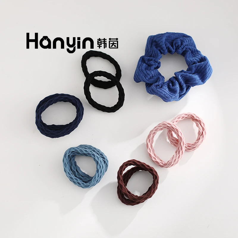 爆款11个装/蓝色大肠发圈再加10个彩色格子发圈实用头绳头饰套装