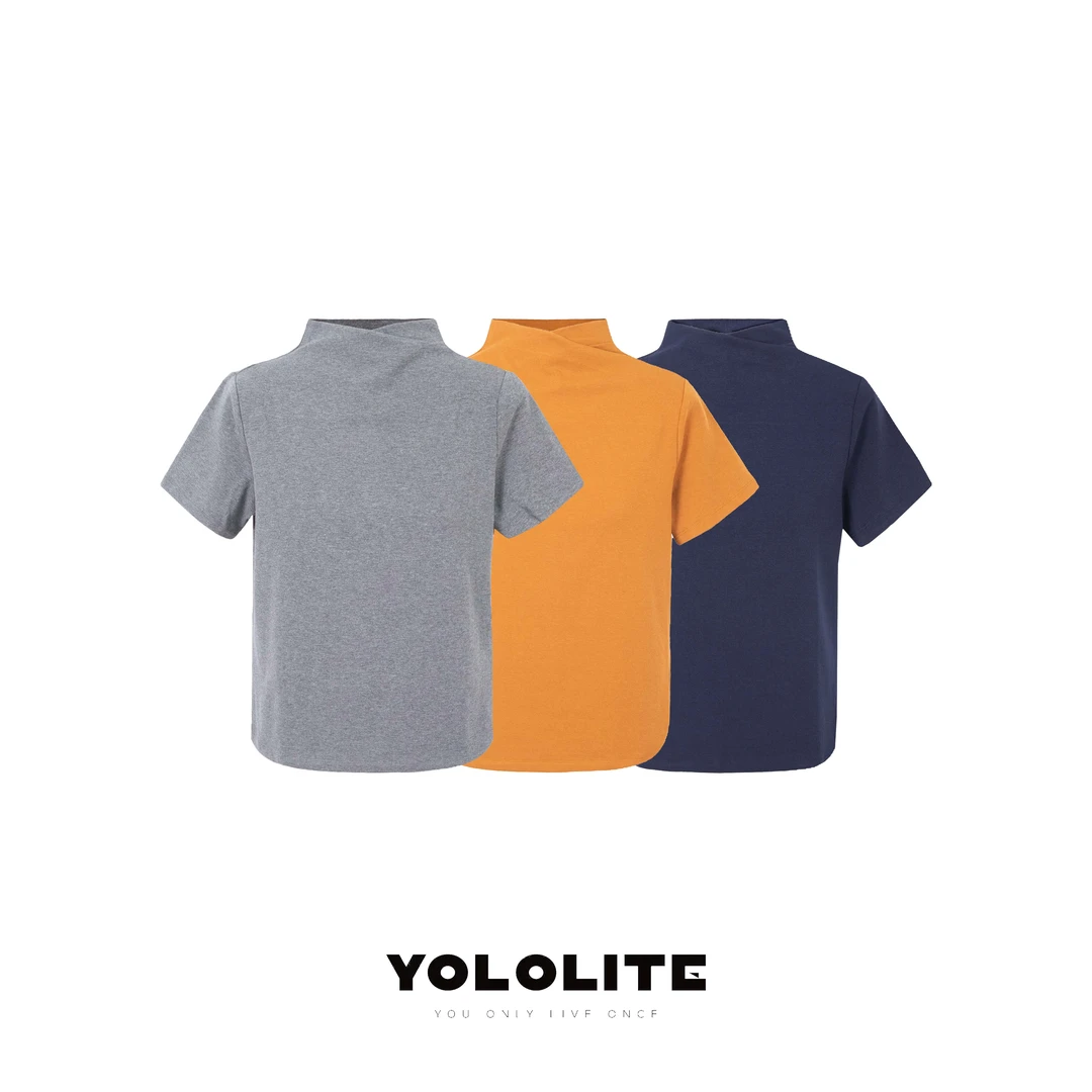 【小城故事】3110新款极简休闲风交叉领正肩修身针织短袖T恤