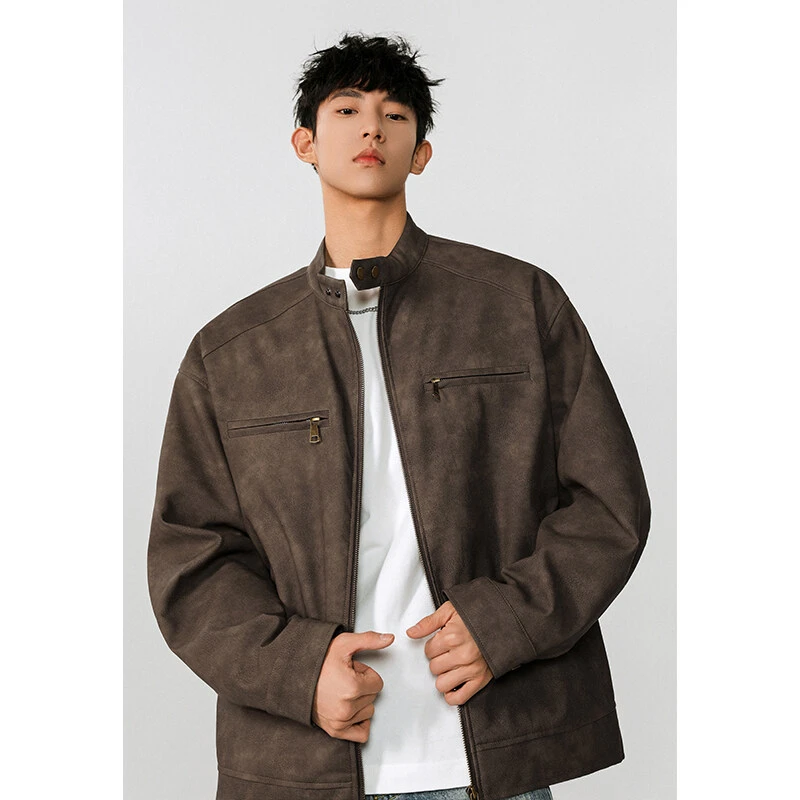 美式pu皮衣外套男2025春季新款高级感痞帅潮牌宽松休闲机车服夹克