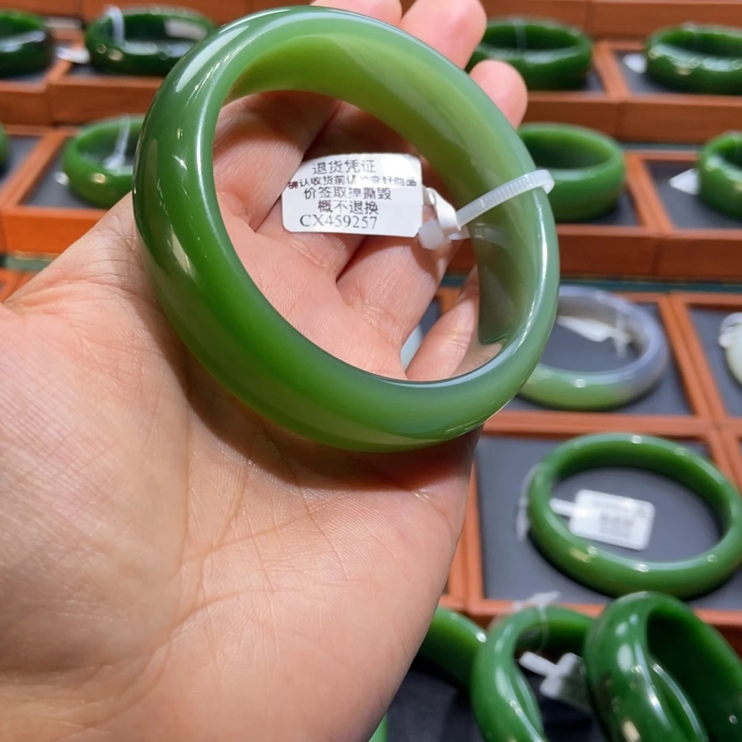 和田玉（碧玉）未镶嵌手镯俄碧阳绿58.4