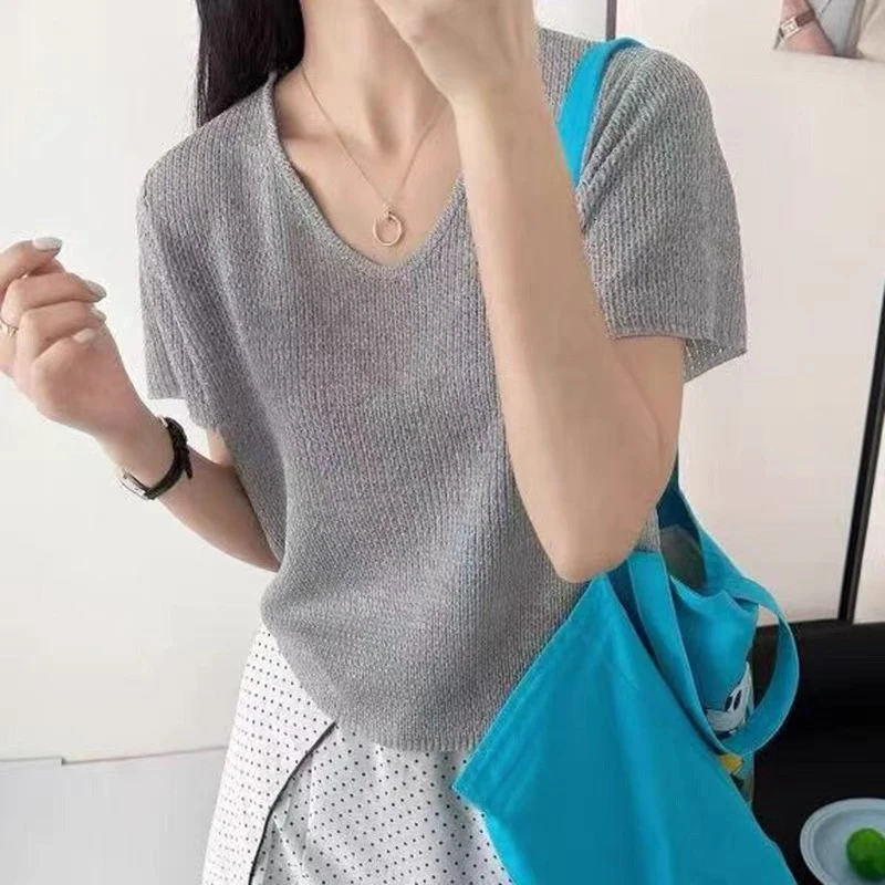 T2332 夏季新品!【百搭王】套头灰色薄款短袖上衣