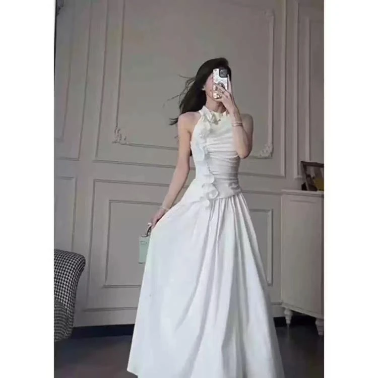 法式纯欲荷叶边打褶修身露肩无袖上衣高腰半身裙套装女夏季新款