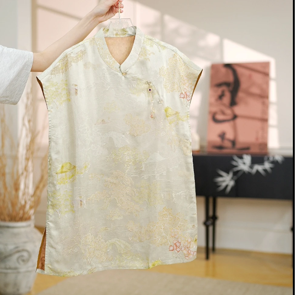 绿韵｜新中式国风时尚百搭重磅上衣奥黛长款小衫-5319