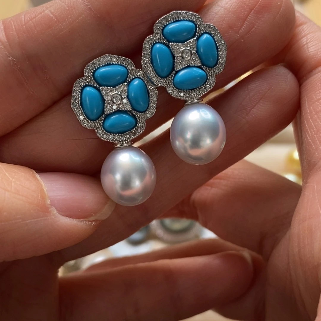 海水珍珠耳饰银S925镶嵌