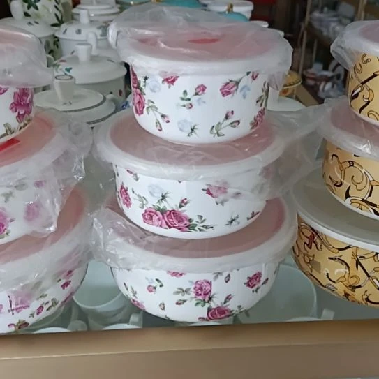 新疆西藏包邮山花骨质瓷三件套保鲜碗