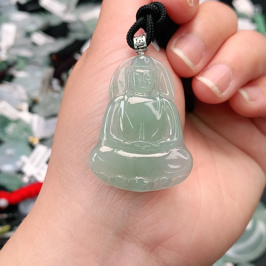 翡翠18K金镶嵌颈饰冰绿观音38-28-4