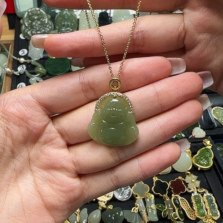 颈饰银S925镶嵌和田玉送链子送绳