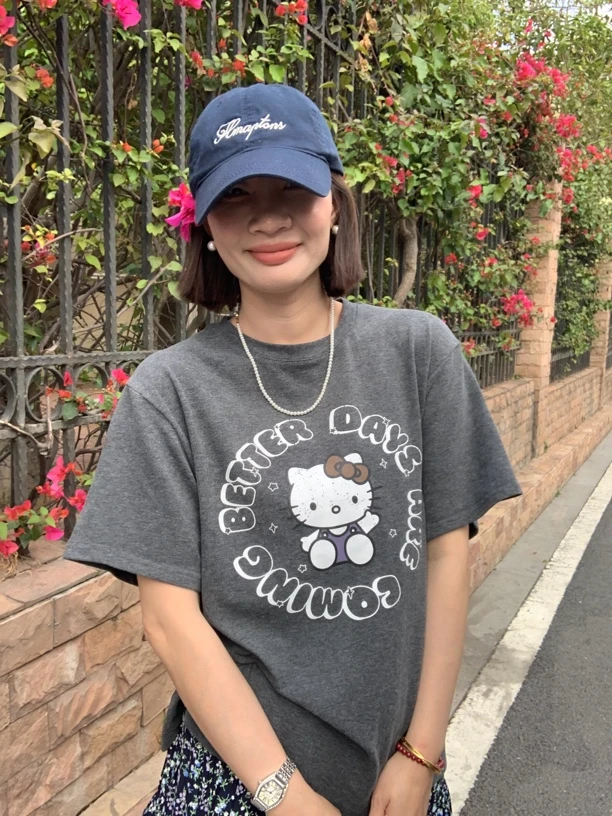 韩版米奇短袖圆领显瘦T恤春夏白色小众韩系ins猫咪卡通时尚#9081