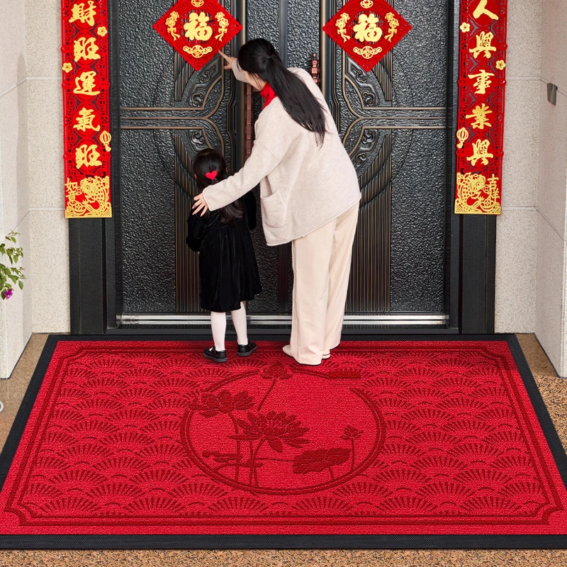 新款防滑地垫入户门垫室外玄关竖铺红色喜庆中式定制耐磨耐脏脚垫