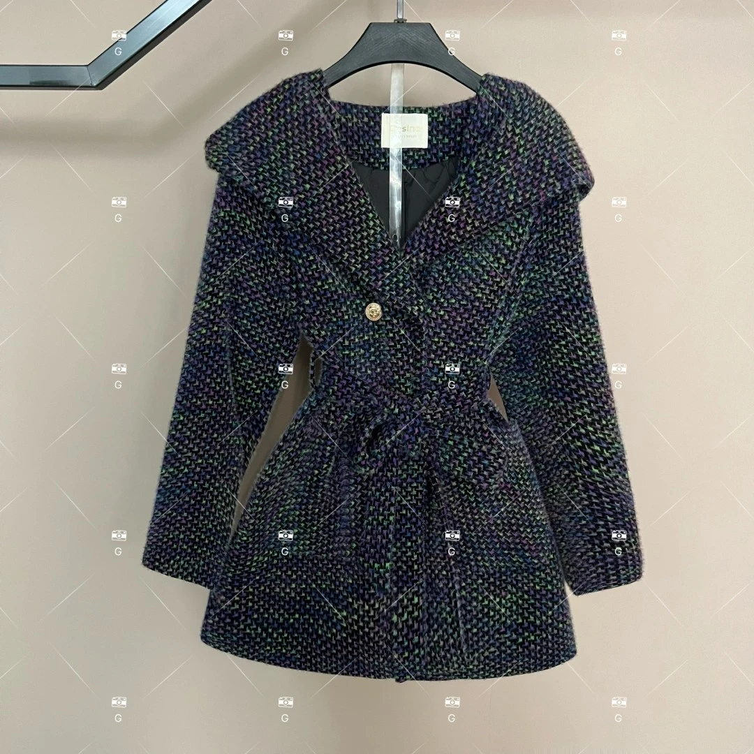 【娜娜】冬季法式千鸟格羽绒服外套中长款港风千金风 QD-2025087