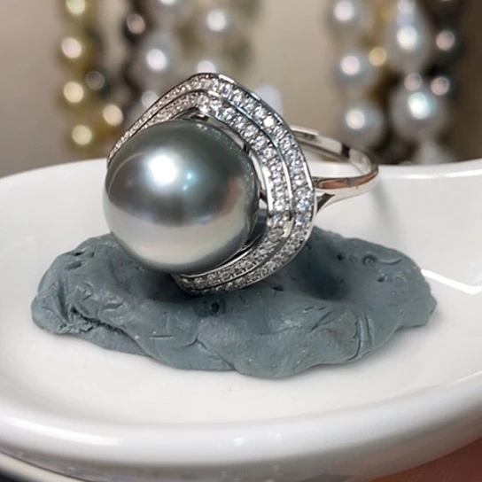 海水珍珠戒指银S925镶嵌13.3