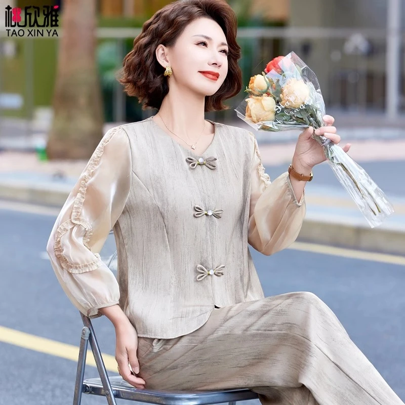 妈妈秋装套装新款贵夫人50-60岁品牌上衣两件套中老年女装春秋