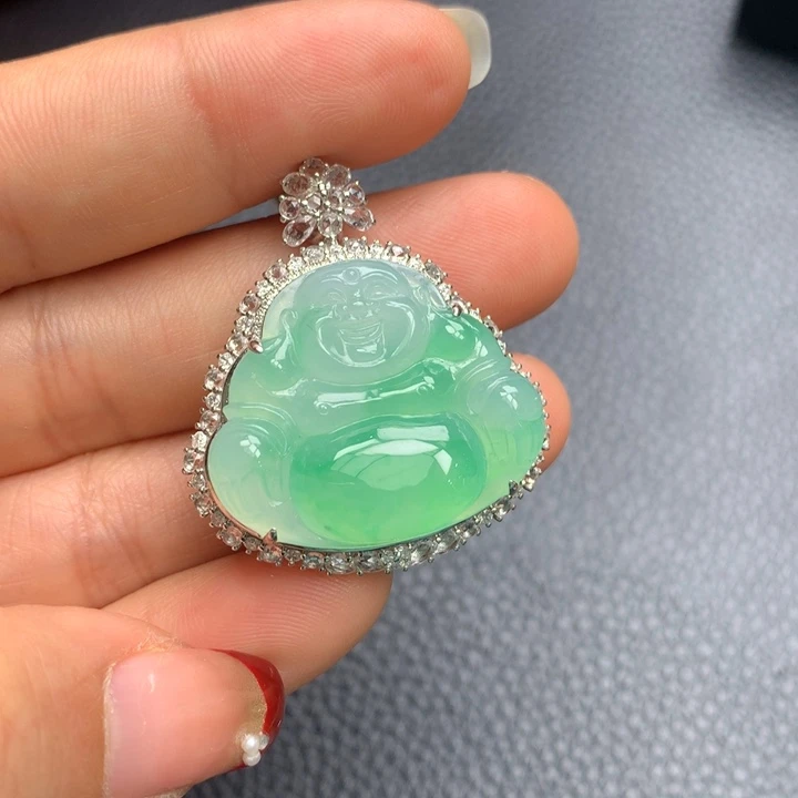 翡翠吊坠(不含链)18K金镶嵌
