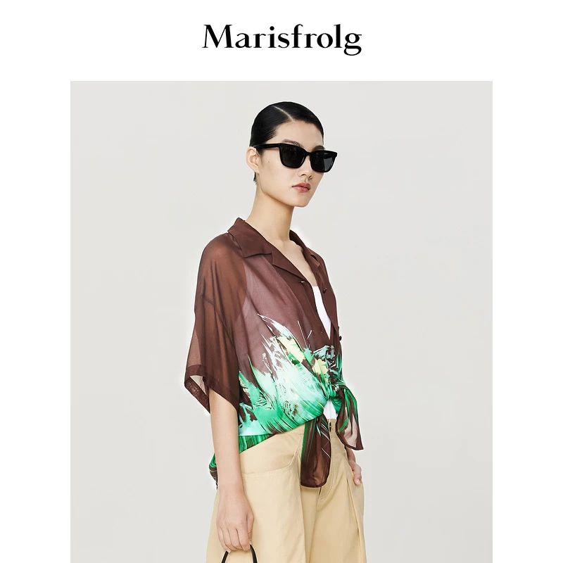 Marisfro玛丝菲尔时尚休闲复古春夏气质古巴领衬衫A1DE25139