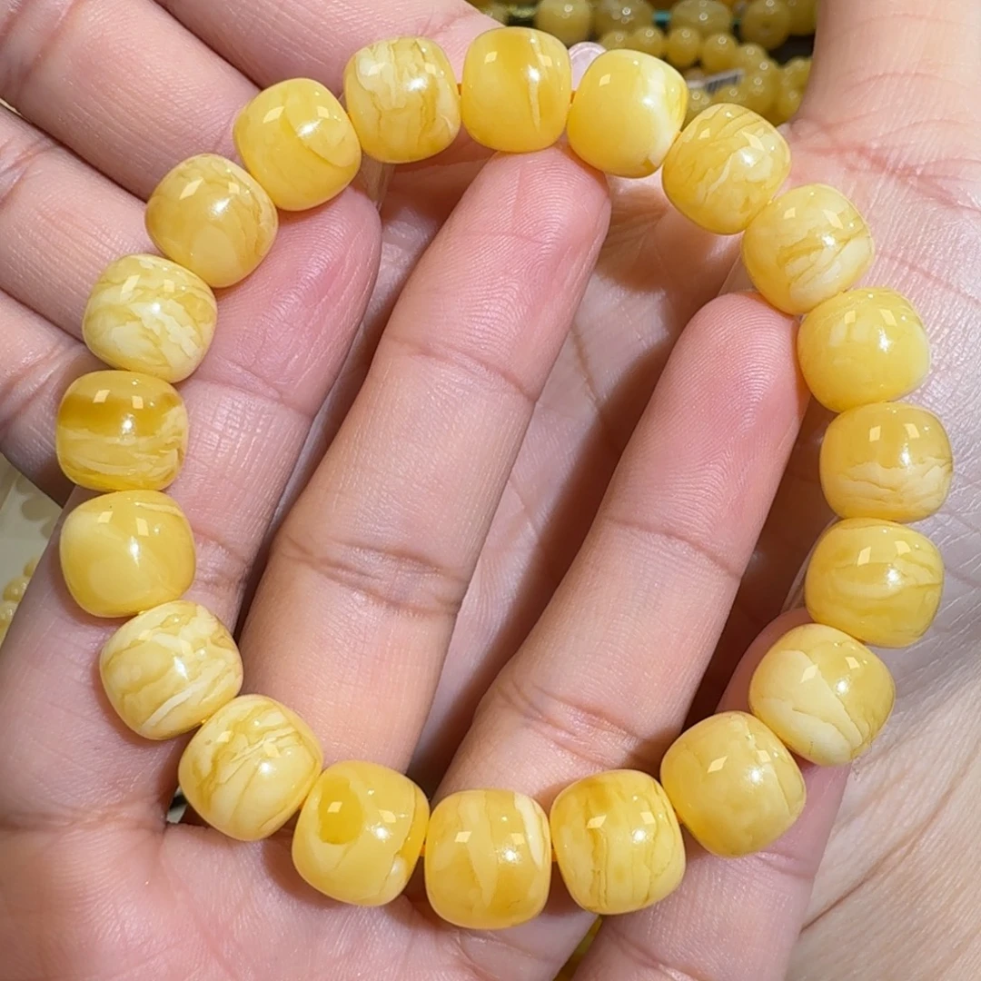 琥珀未镶嵌珠宝奇石11m焦皮同料老型花蜡手串16.8