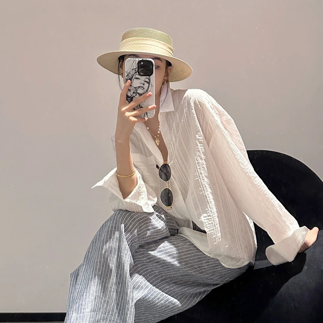 GIRDEAR/哥弟女士大衬衣纯色显瘦老钱风松弛感女装洋气1300989