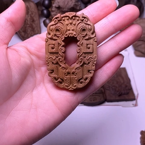 檀香木吊坠檀香满工龙凤呈祥平安牌