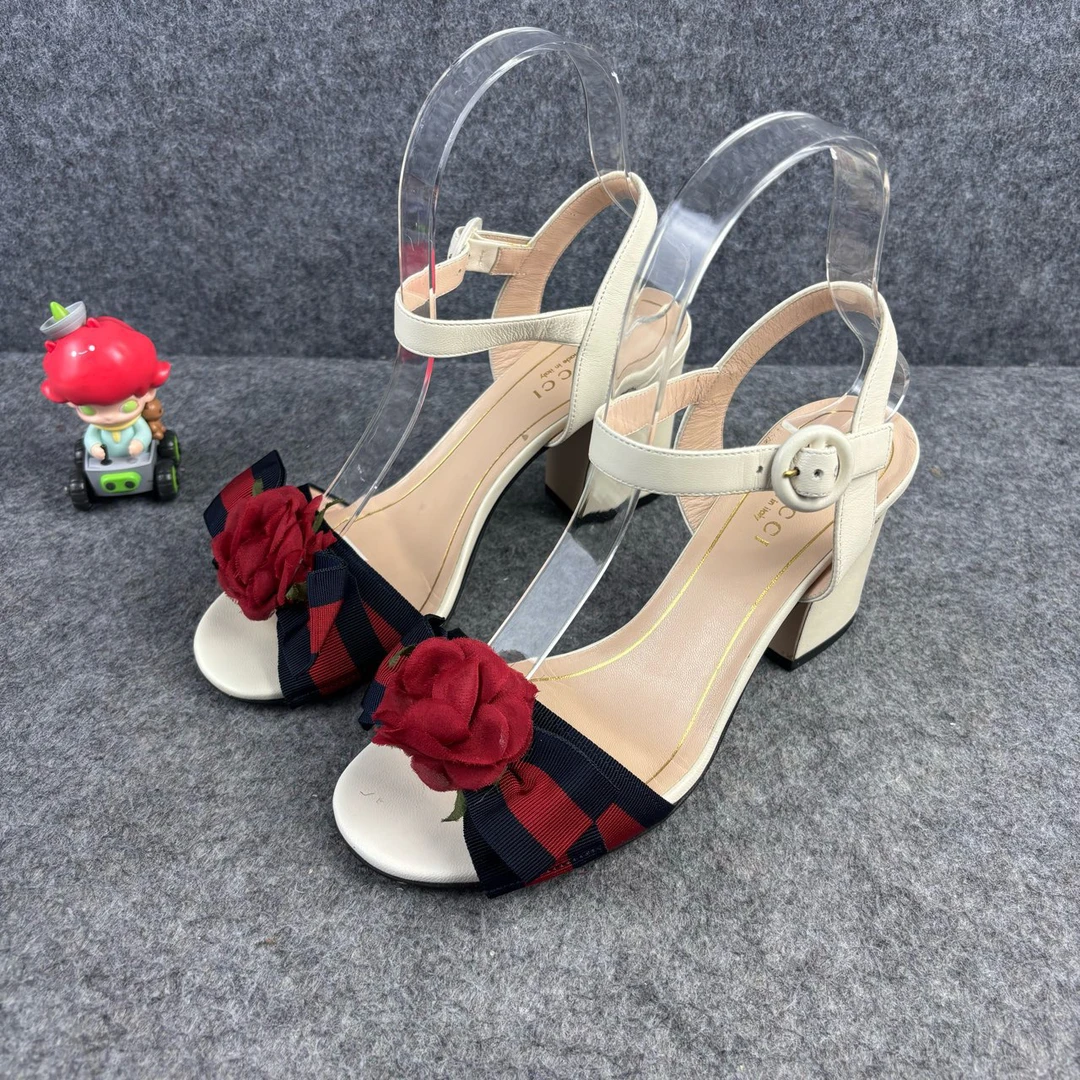 95新 GUCCI/古驰 花卉三环高跟鞋 35码 YLP1775