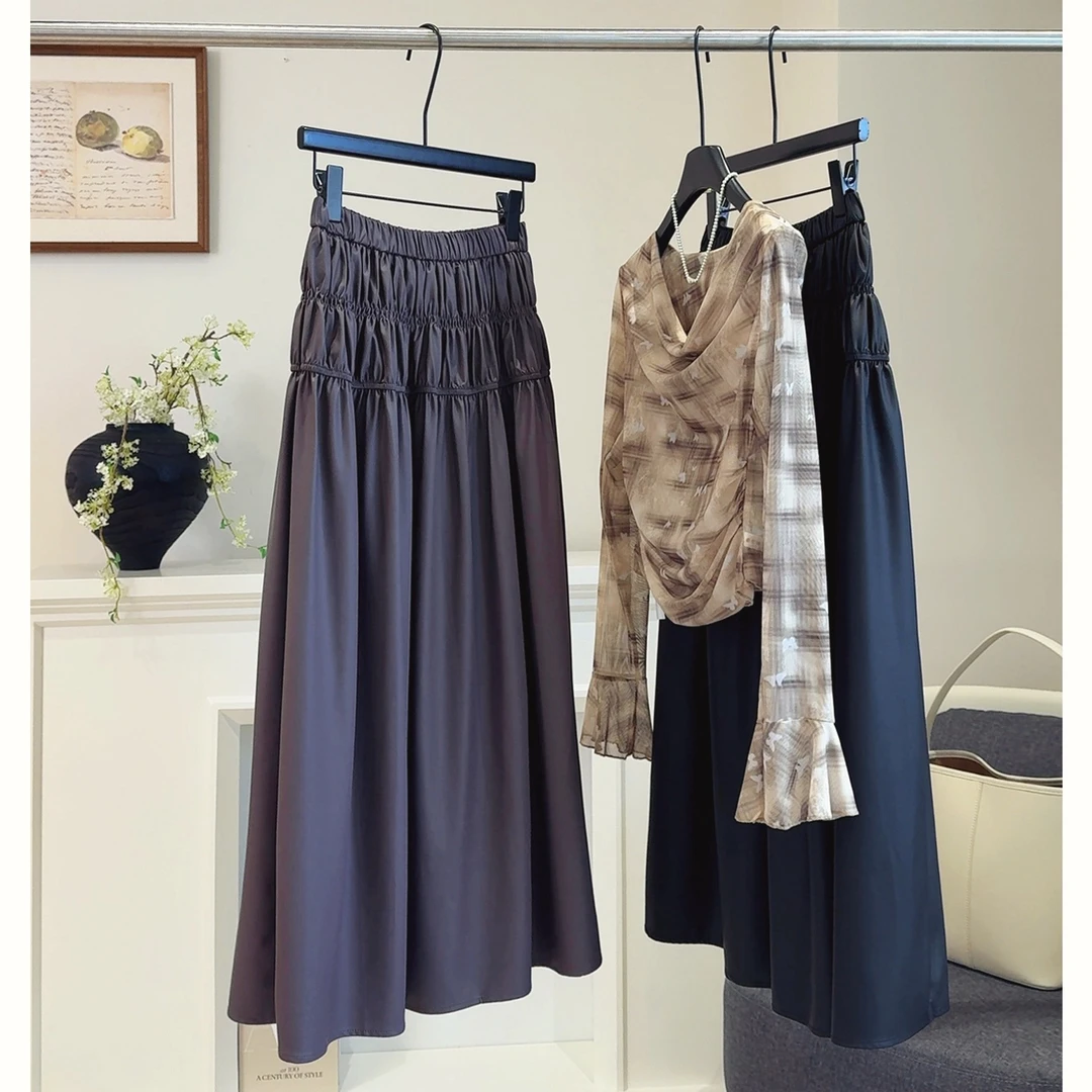 2025年秋季新款山本风皮裙显瘦气质高腰时尚百搭法式百褶半身裙女