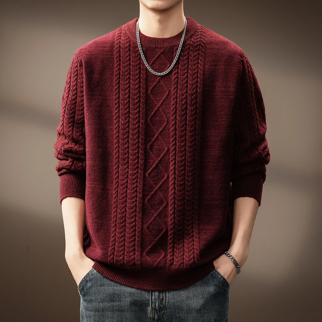 MR.MUDI/穆迪先生老钱风麻花套头针织毛衣男秋冬休闲宽松打底上衣