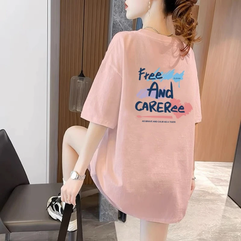百搭短袖大版t恤女款2025新款爆款设计感美式复古中长款宽松上衣