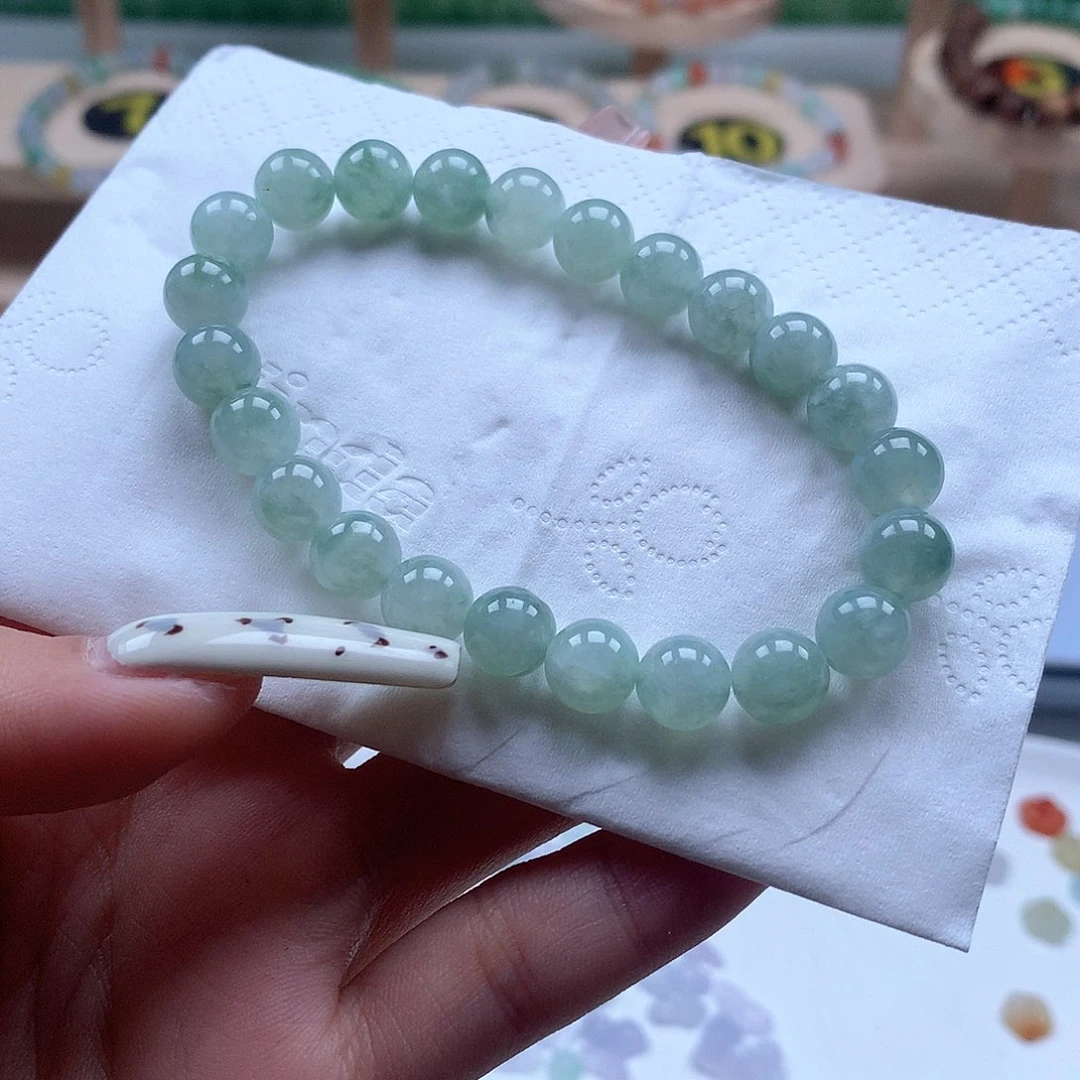 翡翠未镶嵌手链圆珠7.8飘花