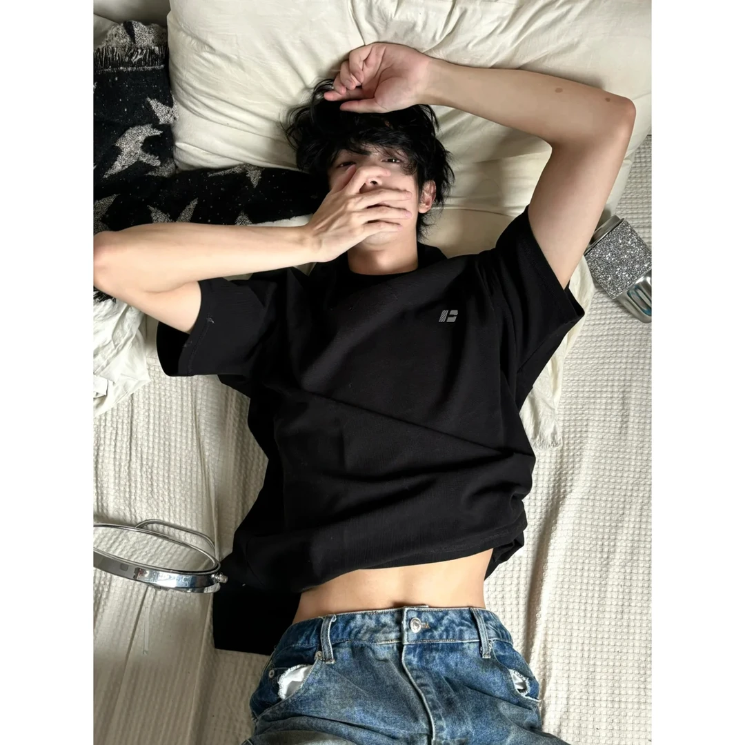 100%纯棉美式简约字母印花短袖男女休闲t恤夏季潮牌宽松情侣上衣