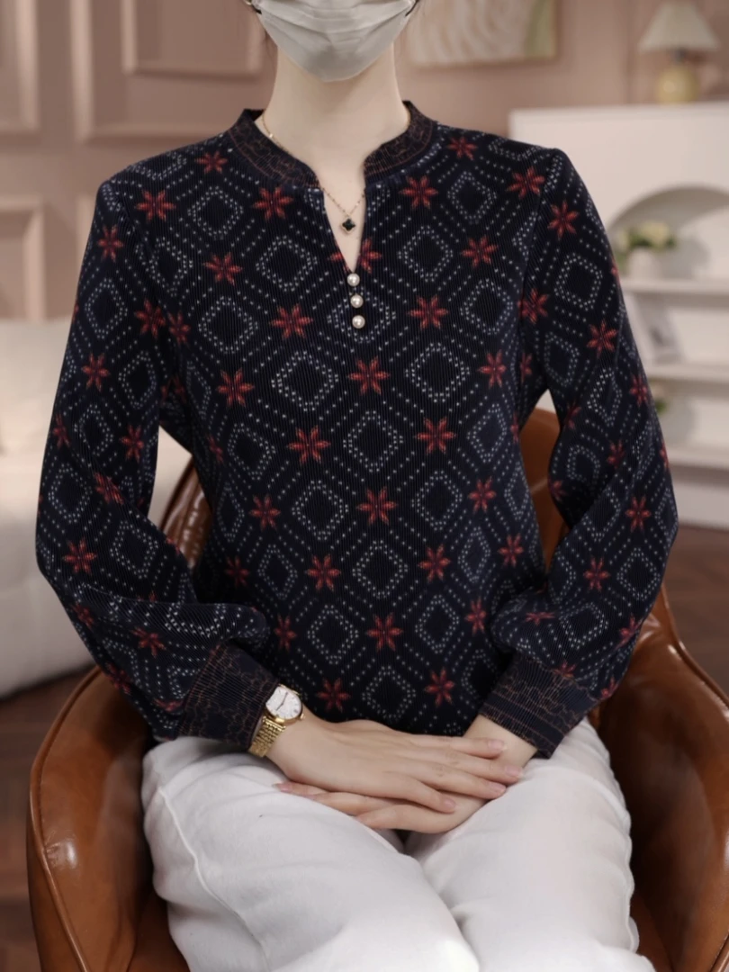 T恤常规长袖耐磨百搭洋气气质提花印花#85