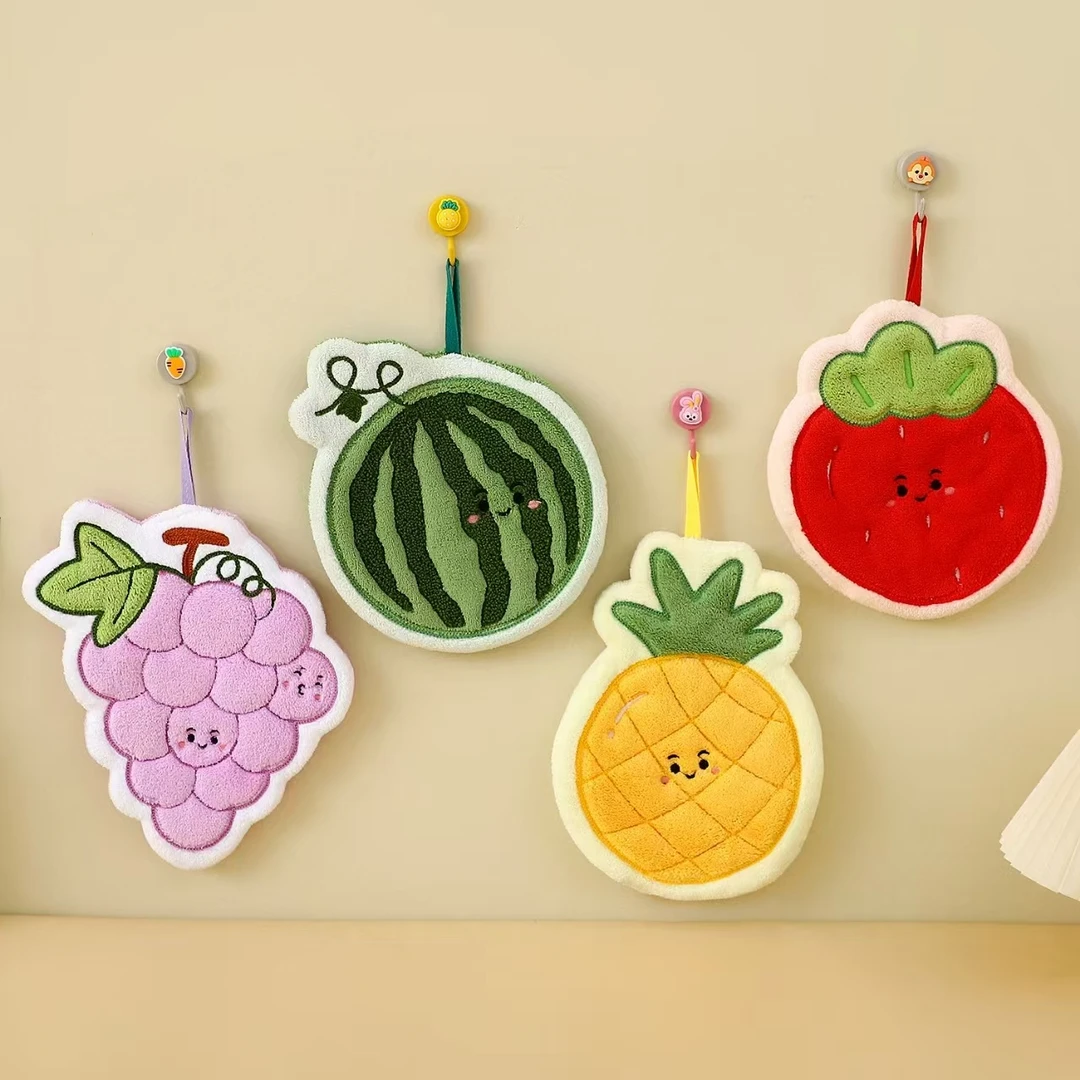 水果西瓜擦手巾挂式吸水速干抹布珊瑚绒加厚厨房毛巾擦脸手帕