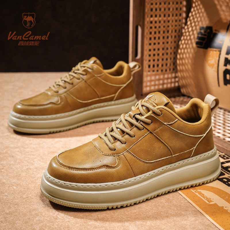 西域骆驼男鞋蛇年新款增高春秋季百搭板鞋休闲潮流防滑耐磨工装鞋