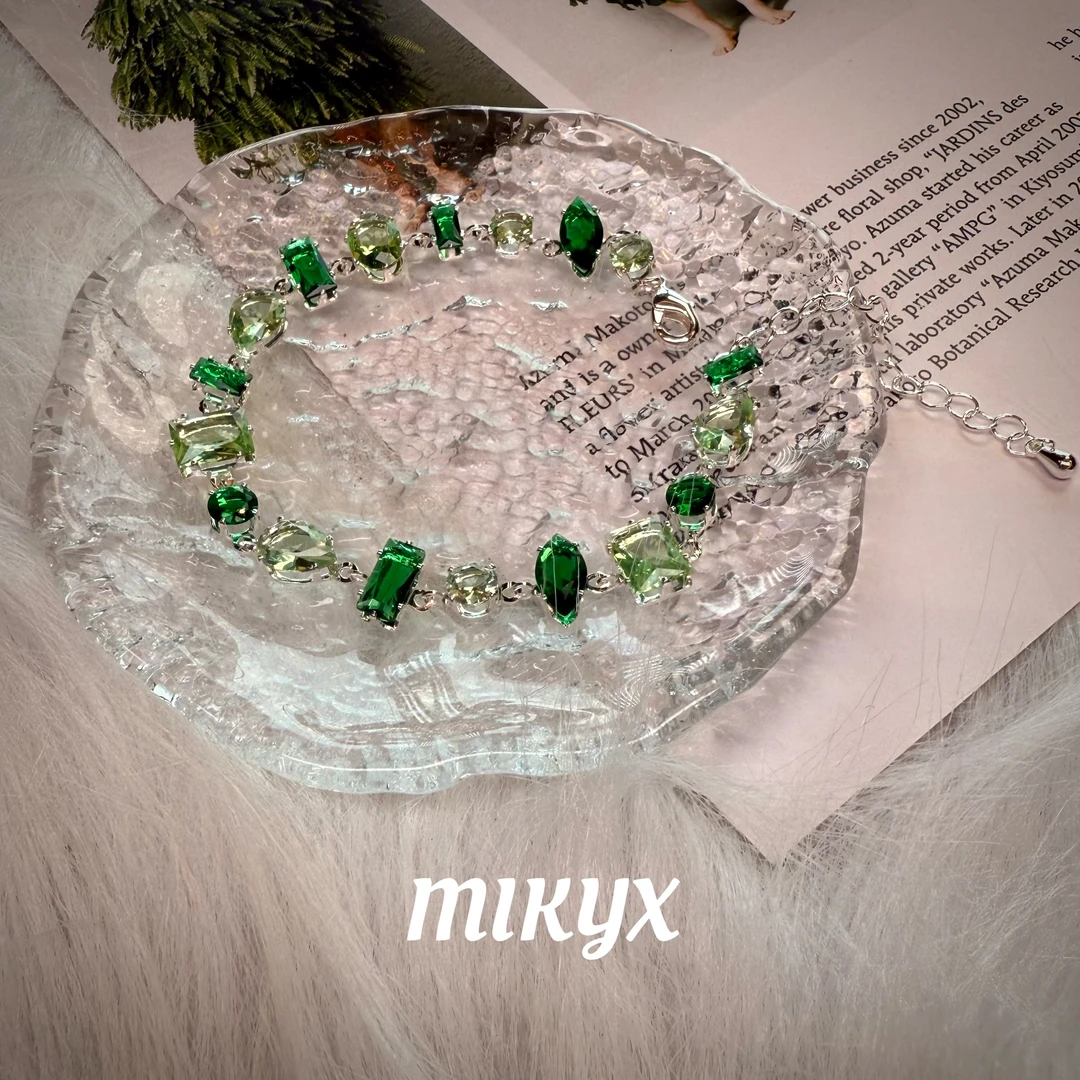 mikyx 铜合金合成锆石手链 绿色镶嵌手链F111