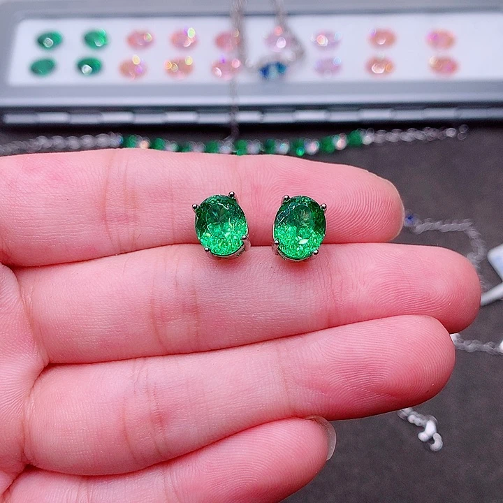 绿色碧玺耳饰银S925镶嵌